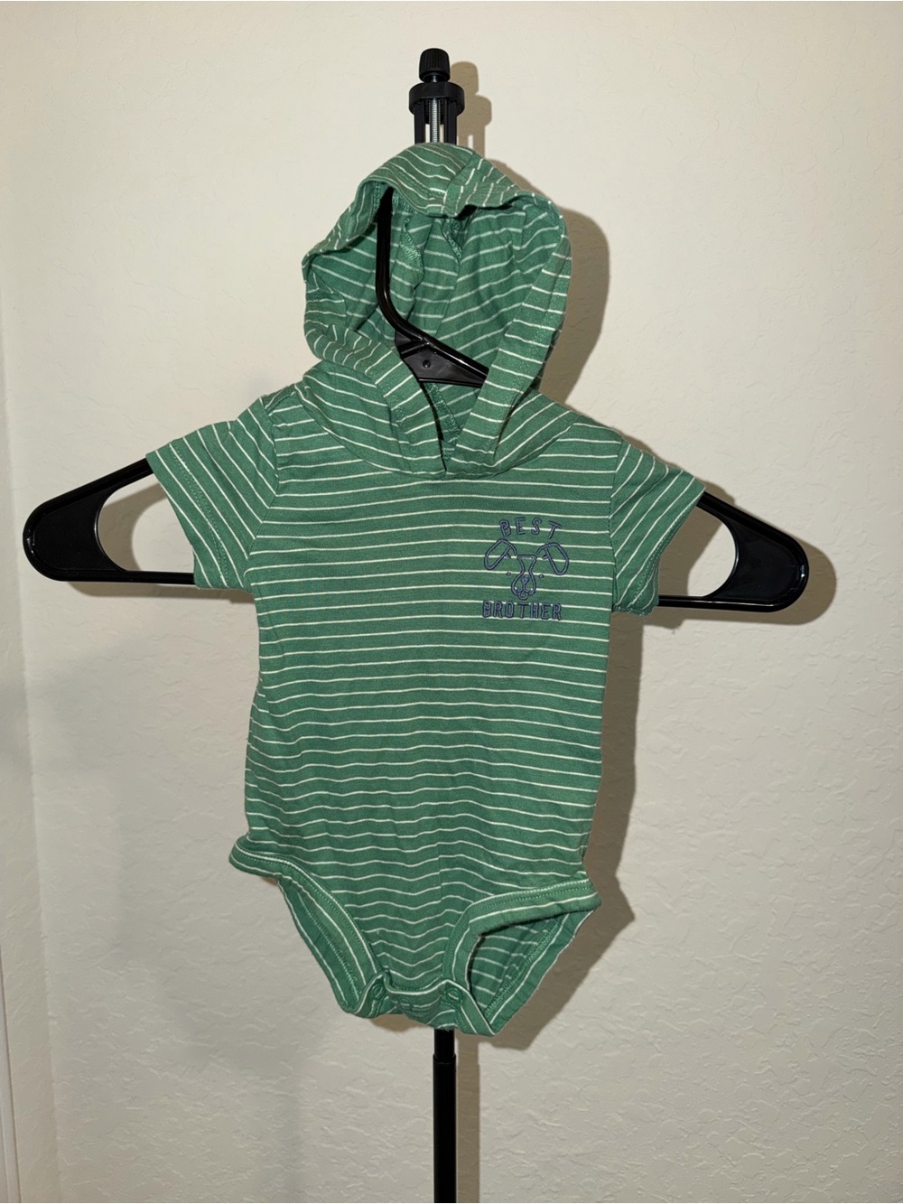 Carter's Green & White Striped Hooded Baby One-Piece